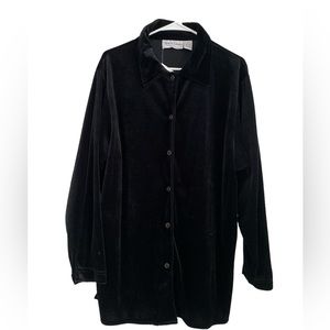Diane Von Furstenberg Black Velvet Button-Down Shirt